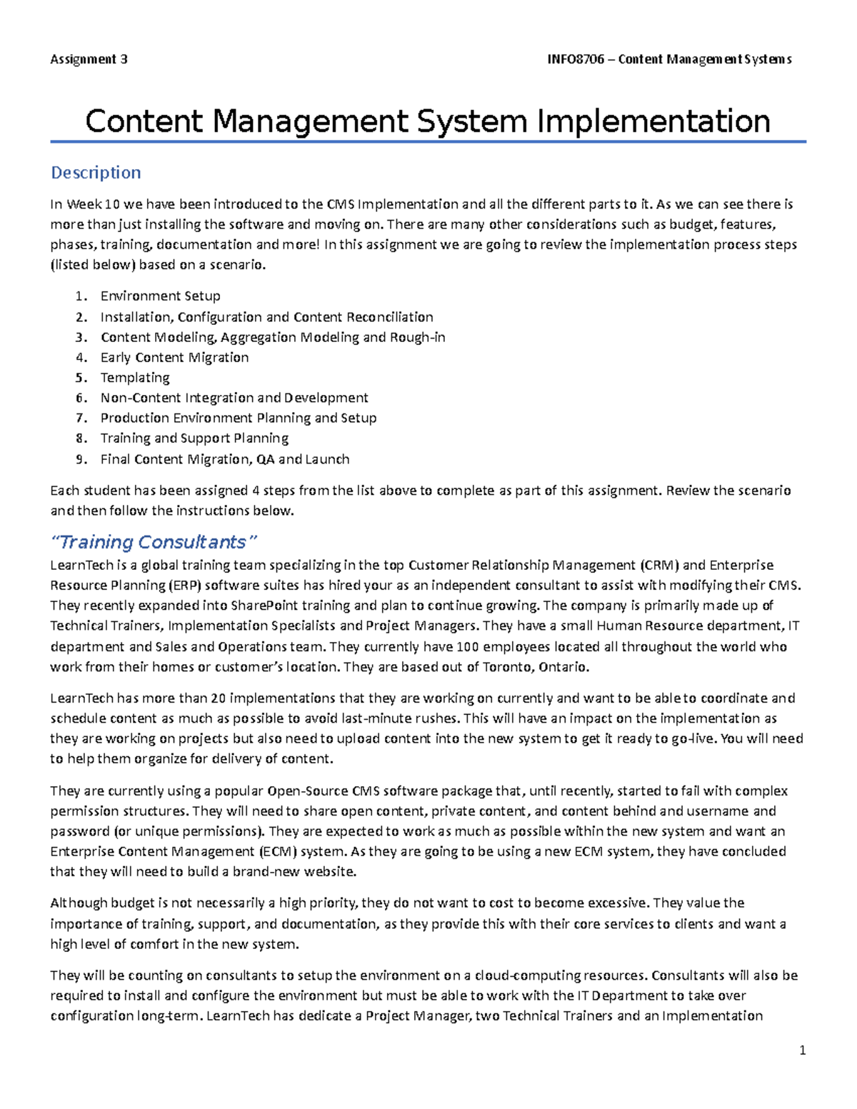 Assignment 3 INFO8706 - CMS Implementation Strategies and Insights ...