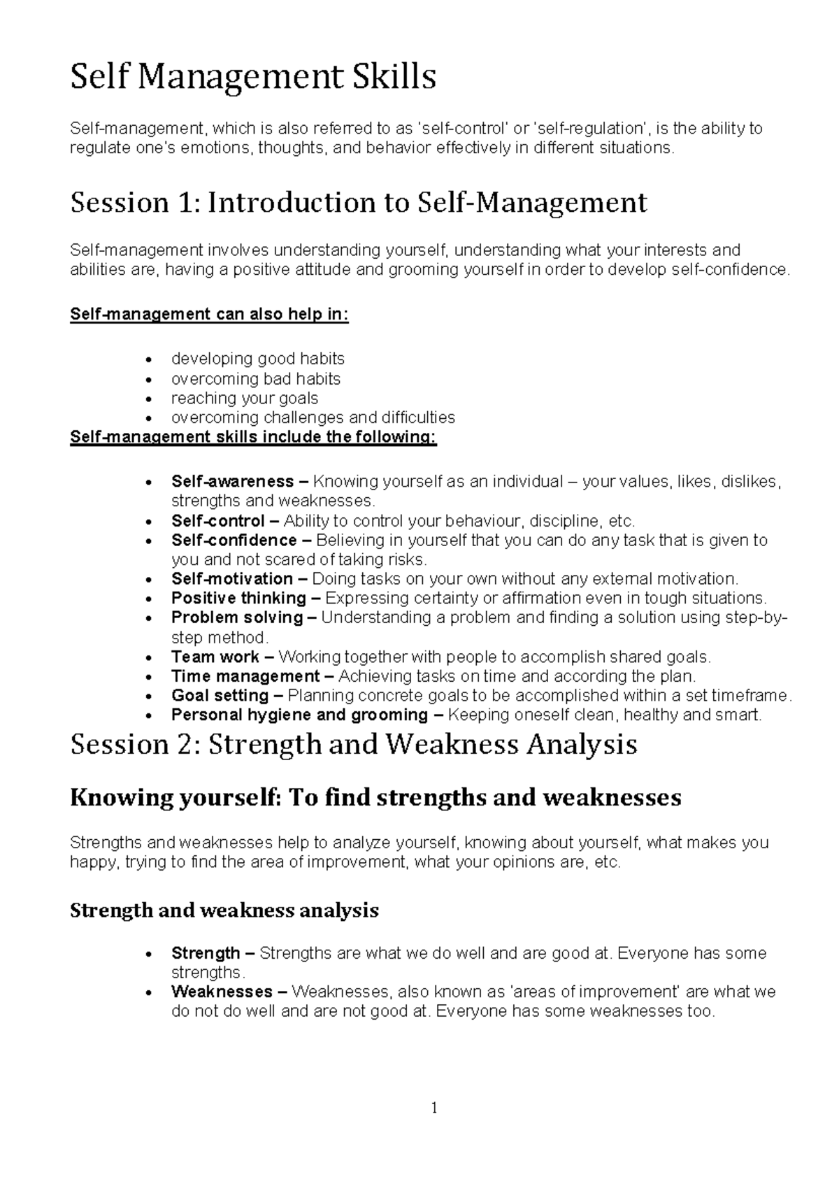 Unit 2: Self Management Skills for Class 9 - Comprehensive Guide - Studocu
