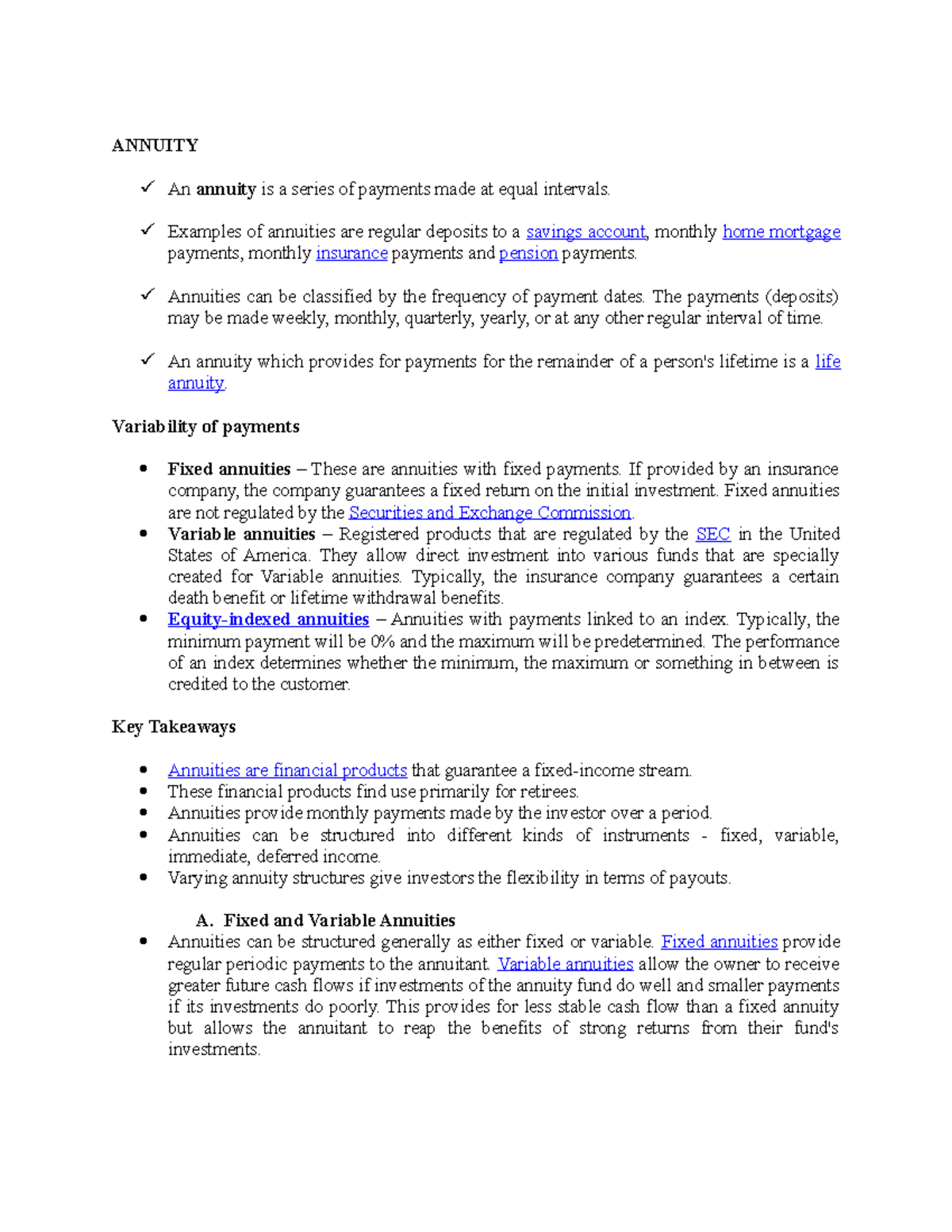 Annuity - Lecture notes 1 - ANNUITY An annuity is a series of payments ...