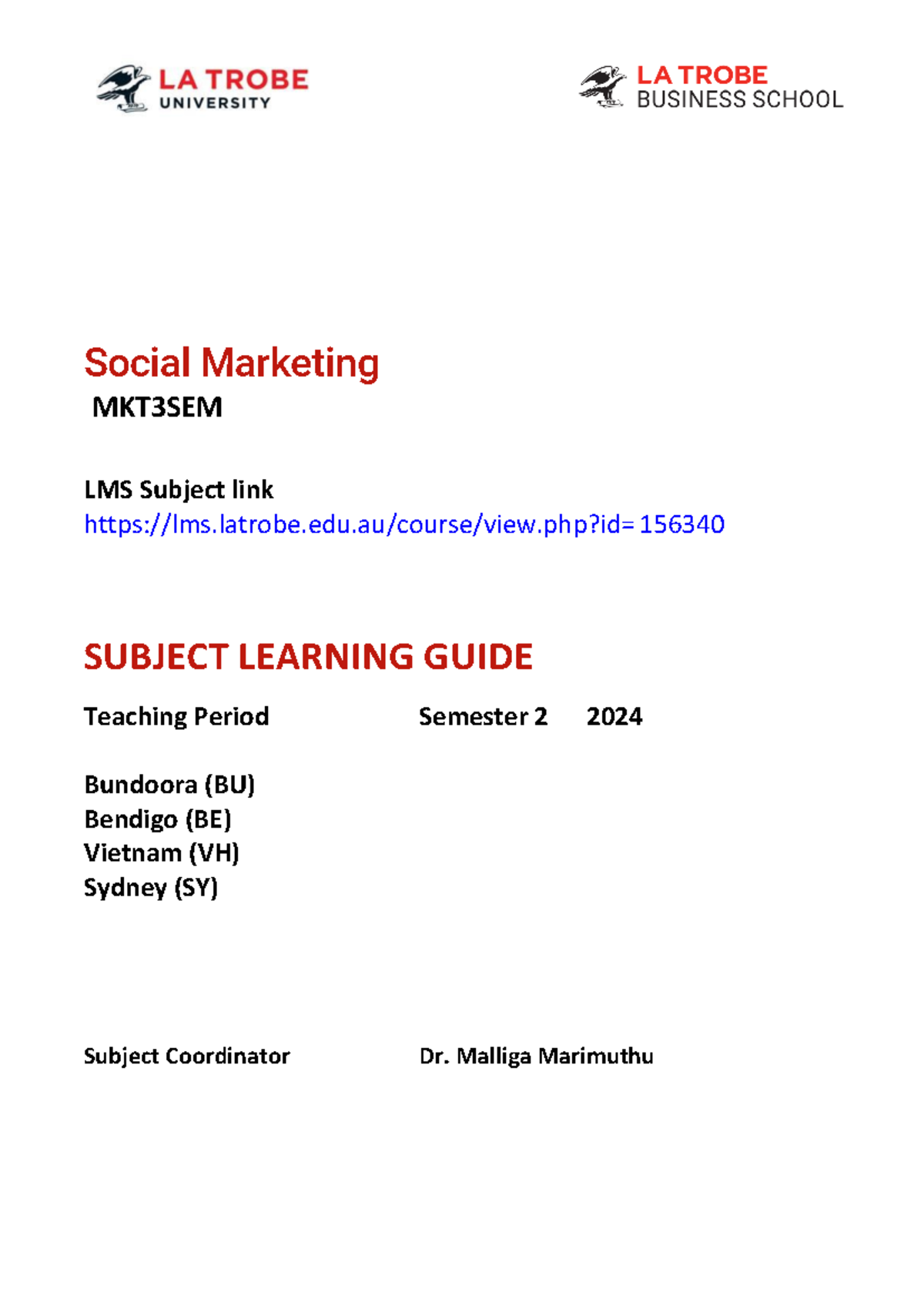 Social Marketing Learning Guide MKT3SEM Semester 2 2024 - Studocu