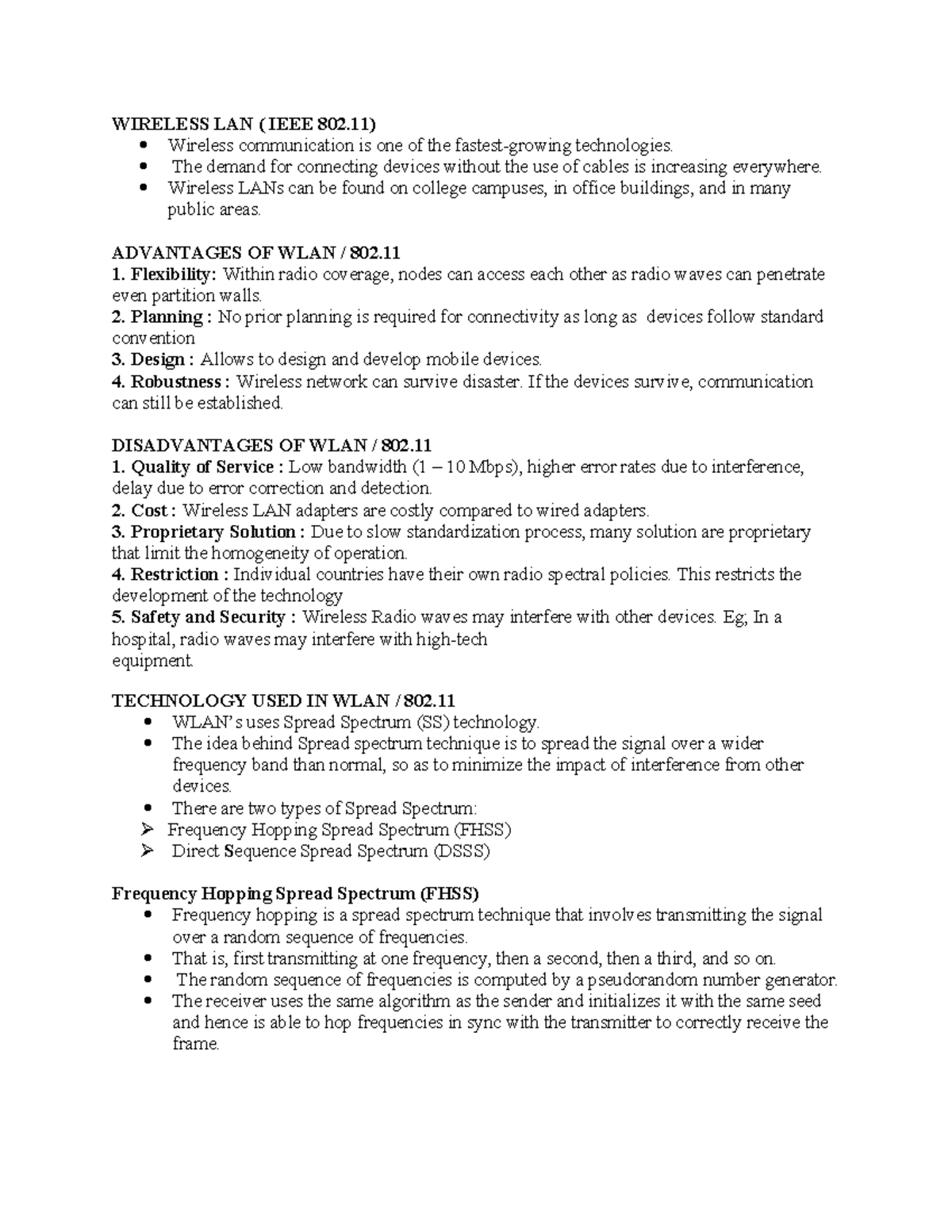 CN Unit 2 Part 2 - Wireless LAN (IEEE 802) Notes and Overview - Studocu