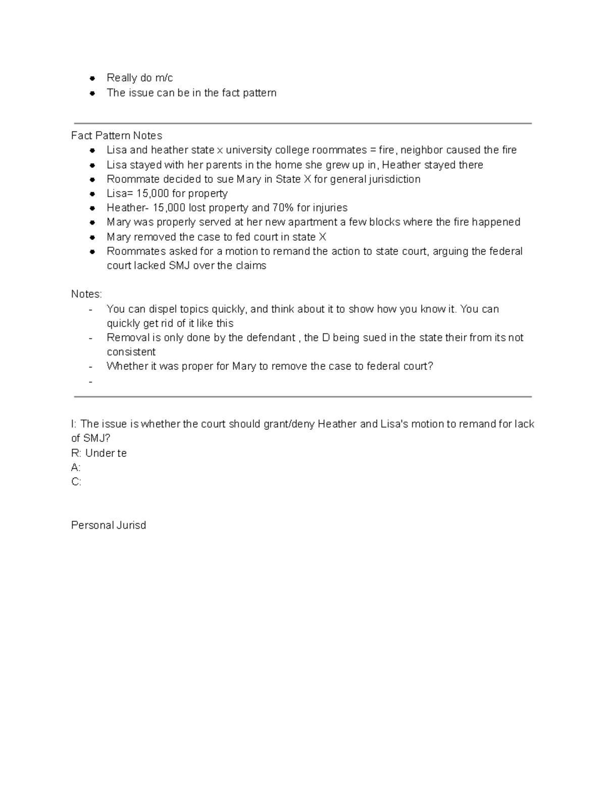 Fact Pattern Analysis: Roommate Lawsuit & Jurisdiction Issues (Law 101 ...