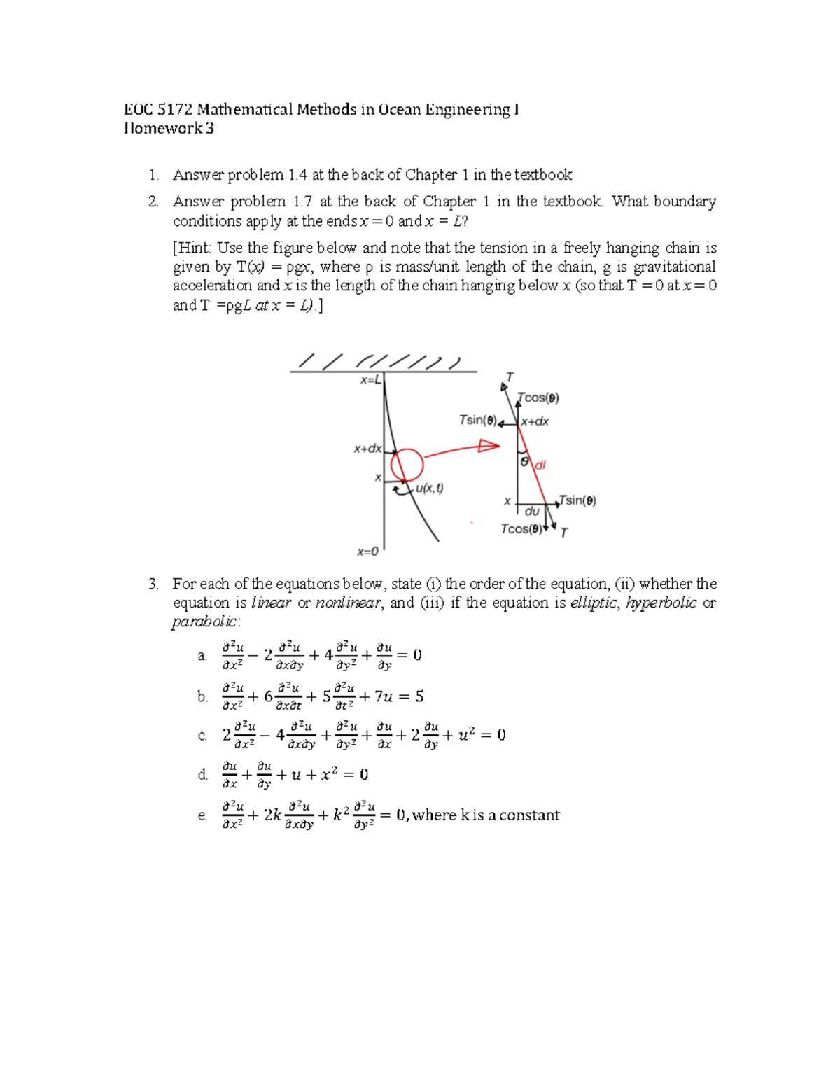EOC 5172 Homework 3: Mathematical Methods in Ocean Engineering - Studocu