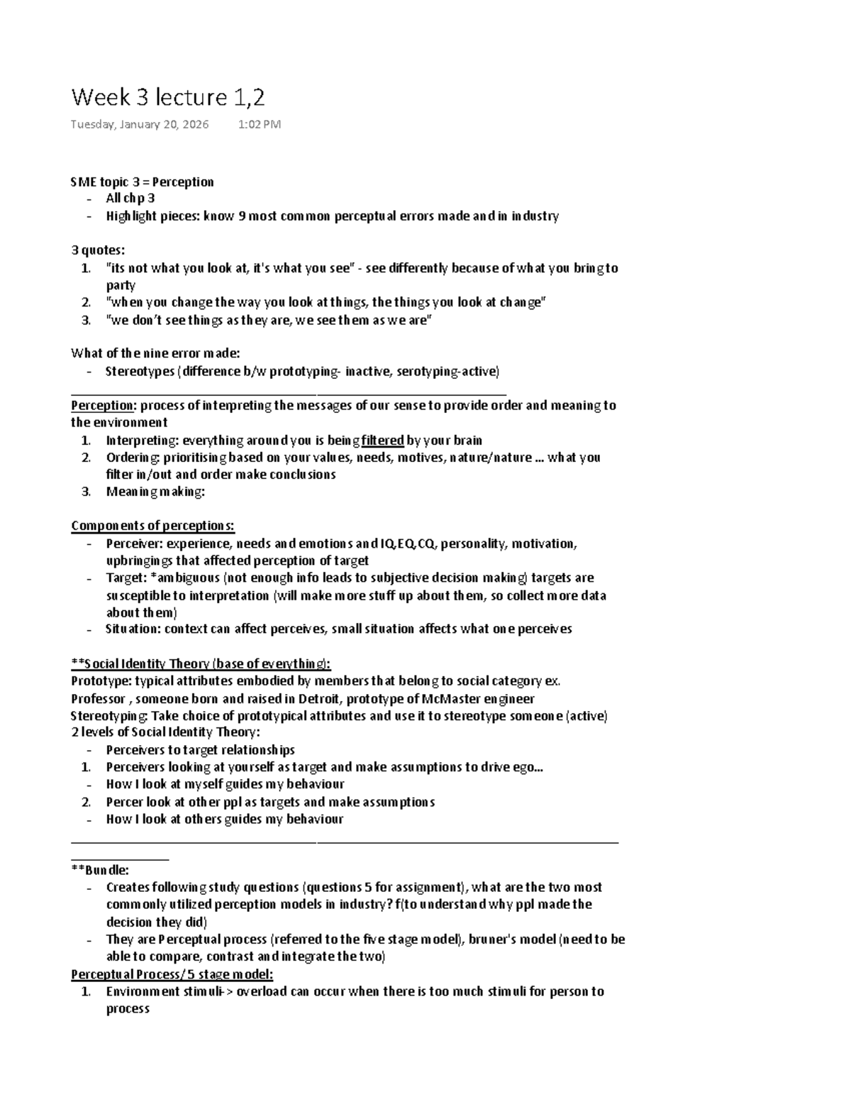 Week 3 Lecture Notes: Perception & Common Errors in Industry - Studocu
