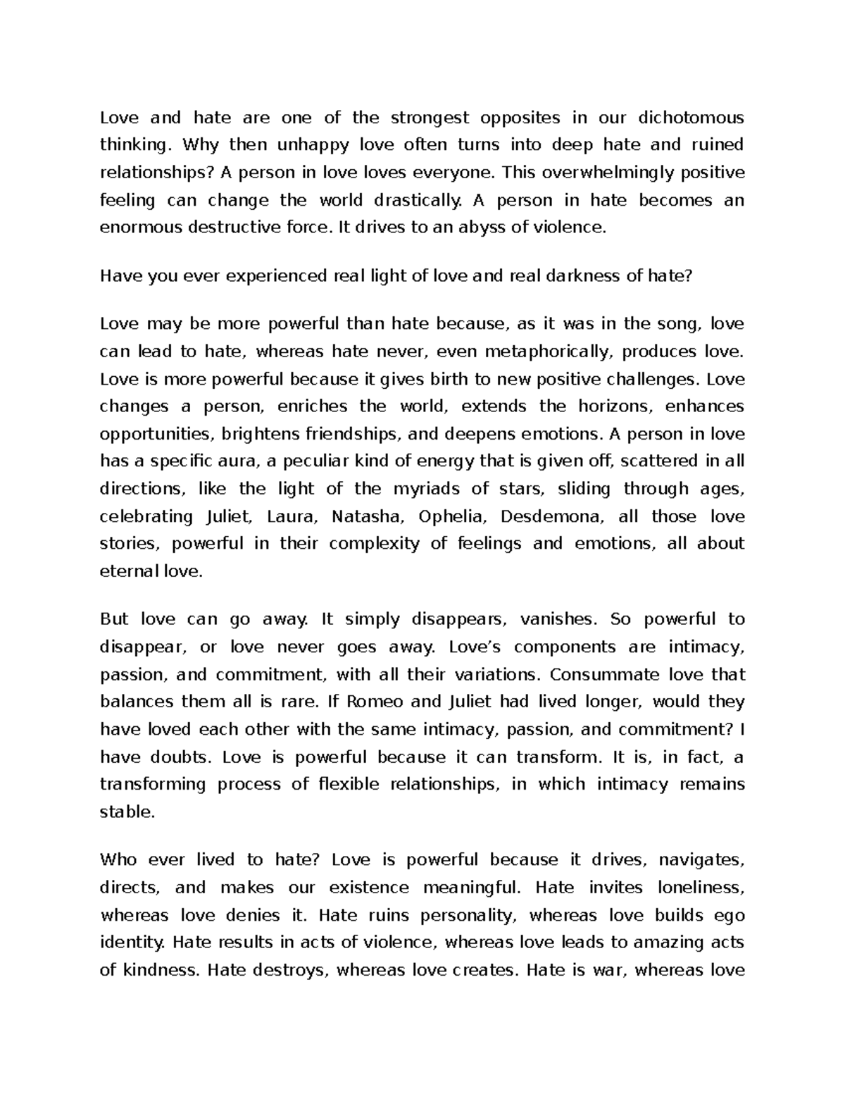 The Dichotomy of Love and Hate: An Exploration of Their Power - Studocu