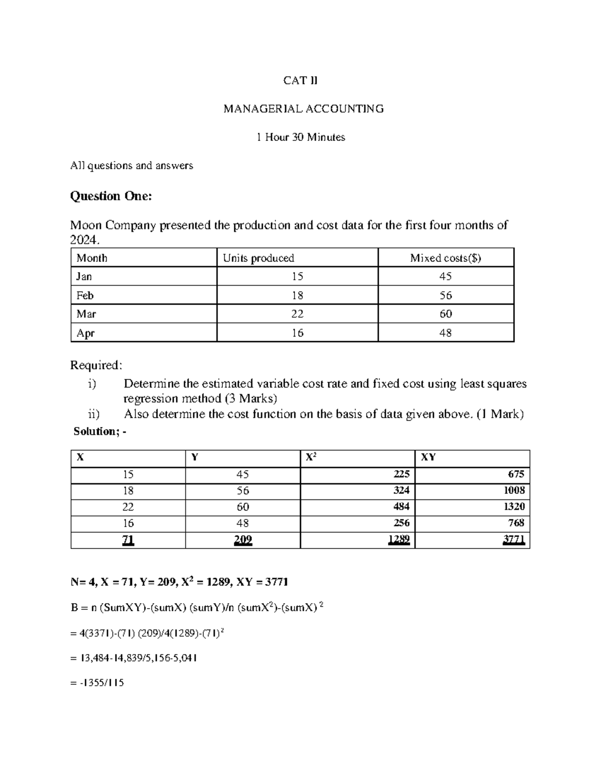 213-321 - CAT II Managerial Accounting Solutions & Practice Problems ...