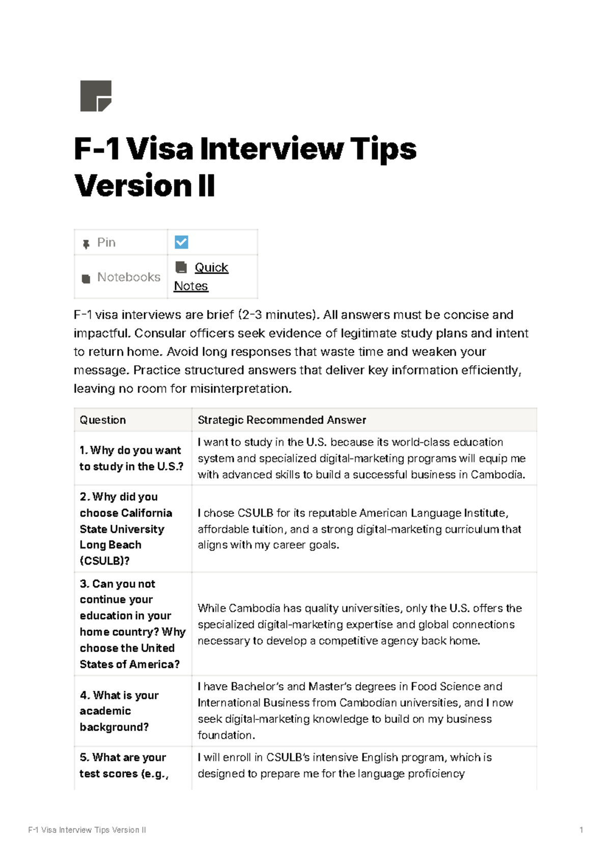 F-1 Visa Interview Tips V.2: Concise Strategies for Success - Studocu