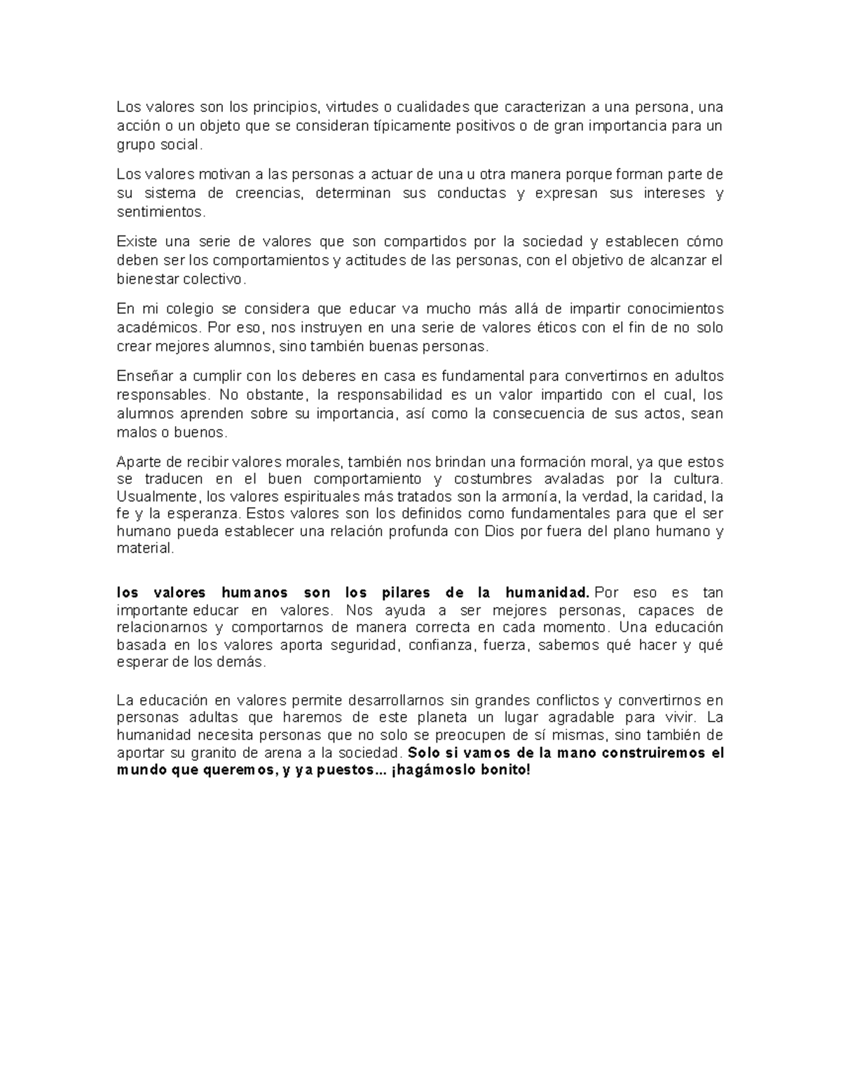 Vivencia de los Valores en el Colegio: Importancia y Educación - Studocu