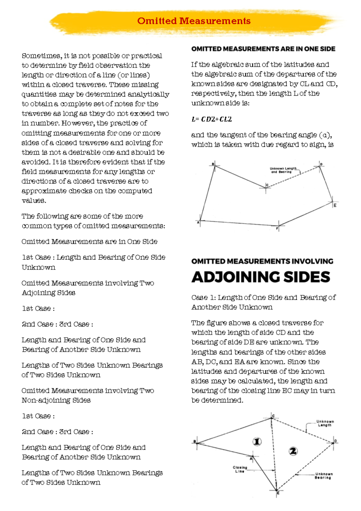 Omitted Measurements in Closed Traverse Analysis - Notes - Studocu