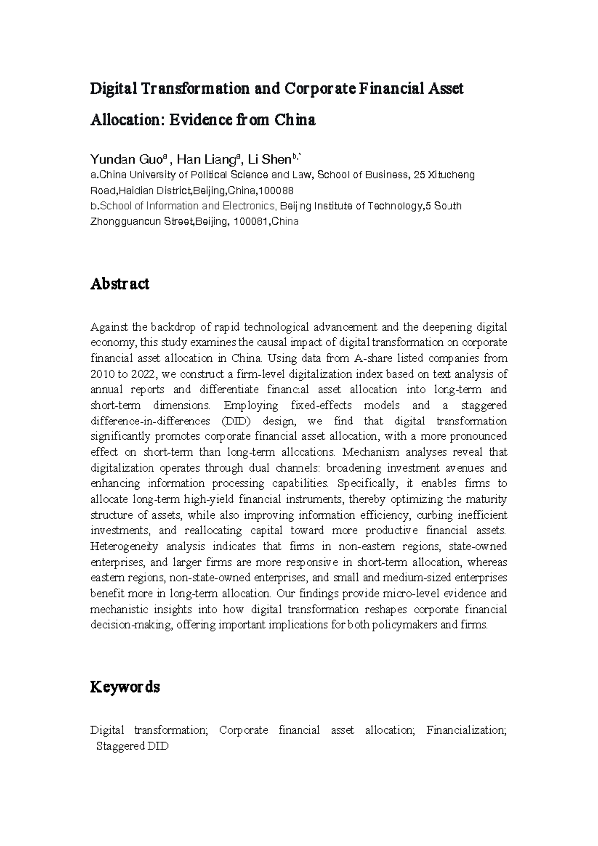 Digital Transformation & Corporate Financial Asset Allocation: Evidence ...