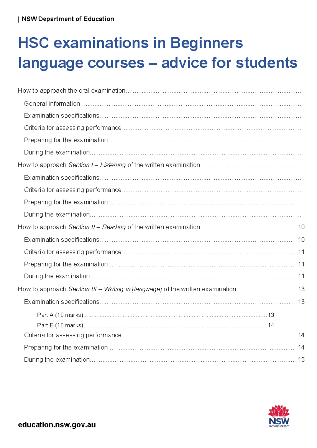NSW Beginners Language Stage 6 HSC Exam Preparation Guide - Studocu