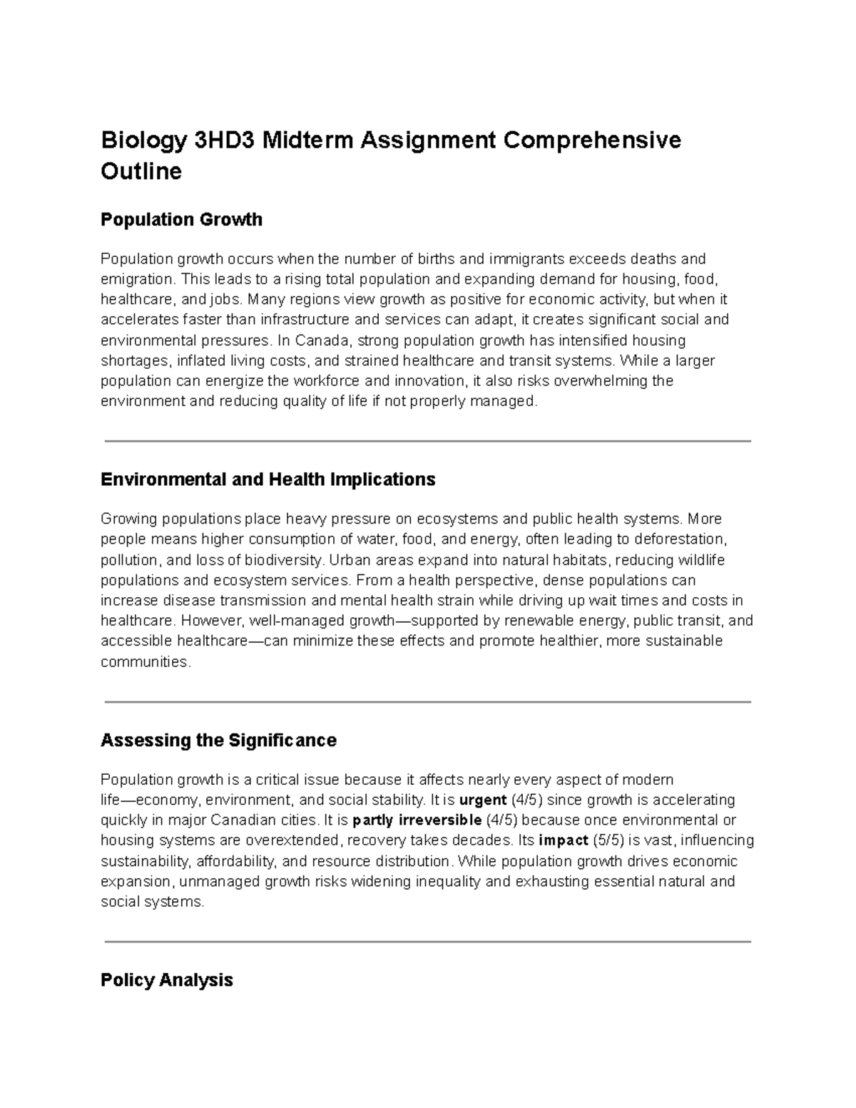Biology 3HD3 Midterm Assignment: Population Growth Analysis Outline ...