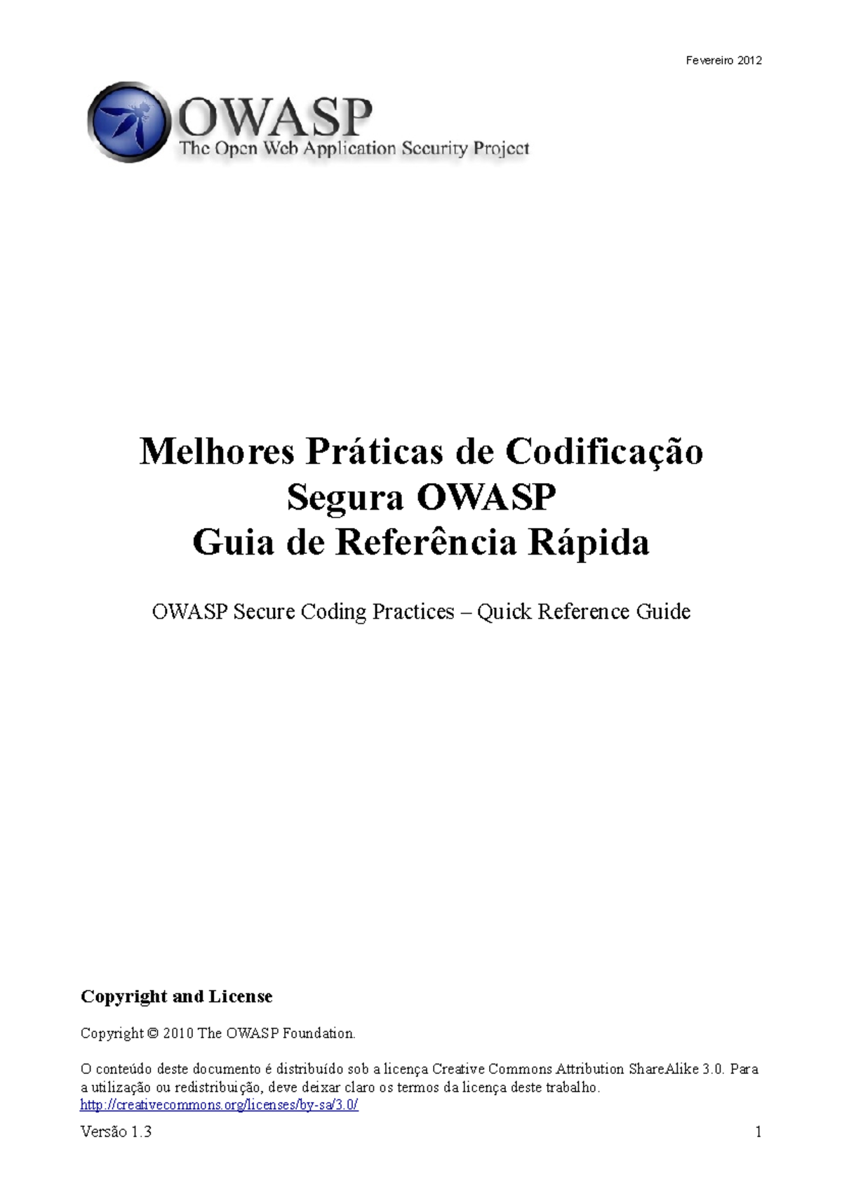 Guia de Práticas de Codificação Segura OWASP - Fevereiro 2012 - Studocu