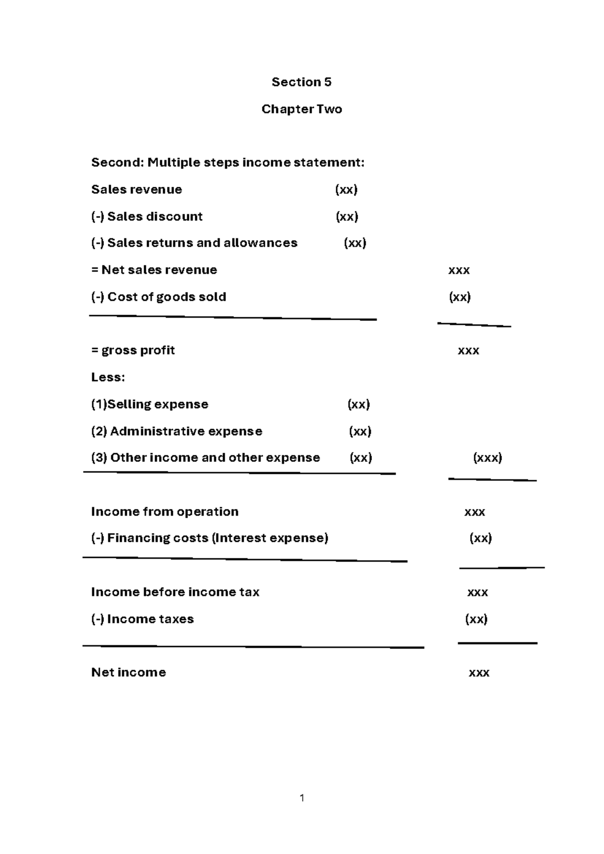 Section 5 Inter-1: Multiple Steps Income Statement Analysis - Studocu