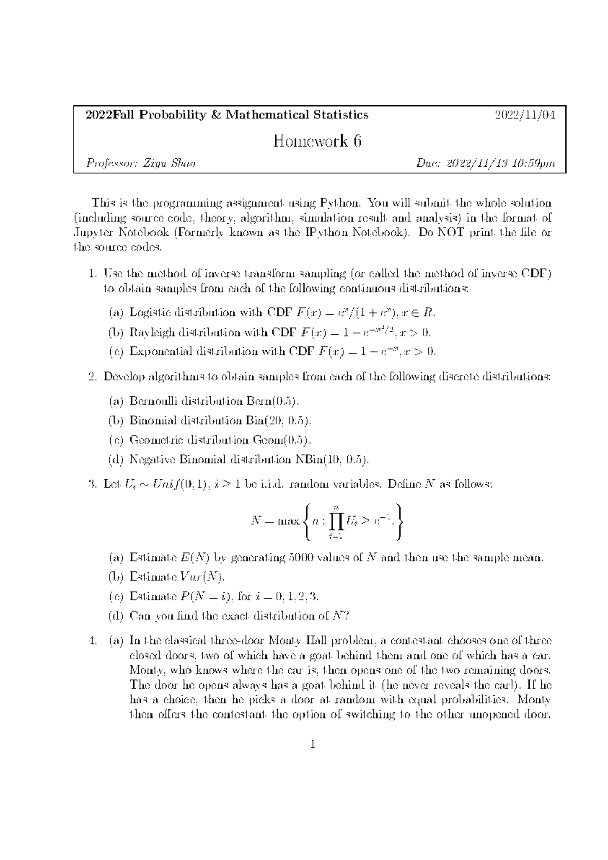 Hw6 - Monte Carlo Simulation & Inverse Transform Sampling - Studocu