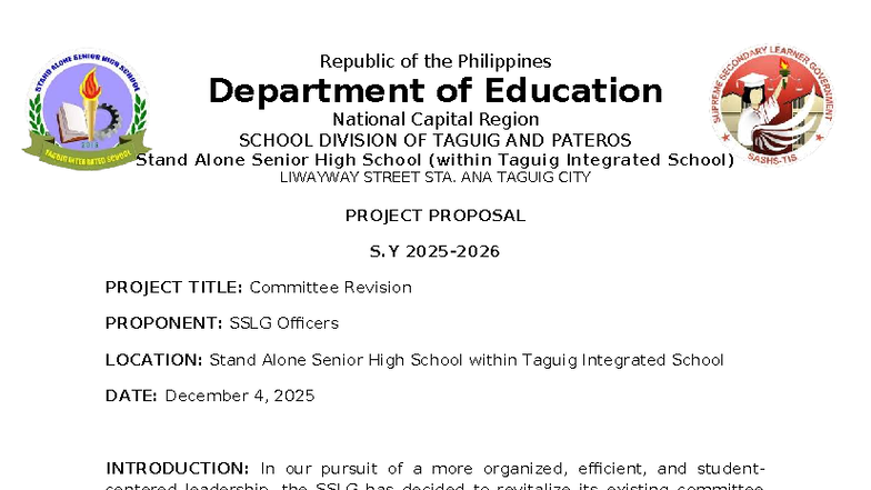 Proposal for SSLG Committee Structure Revitalization (SY 2025-2026 ...