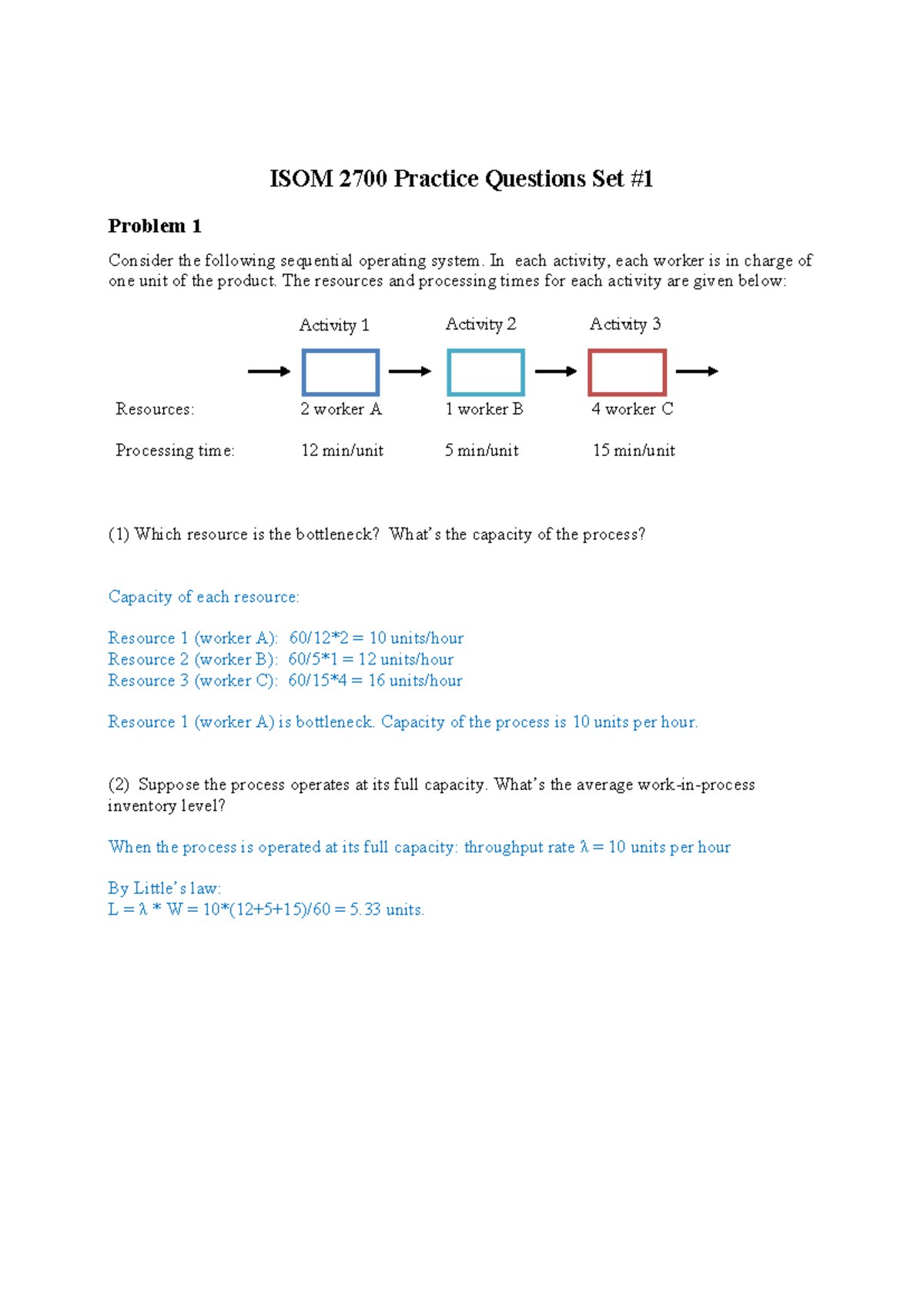 ISOM 2700 Practice Questions Set 1 Solutions and Analysis - Studocu