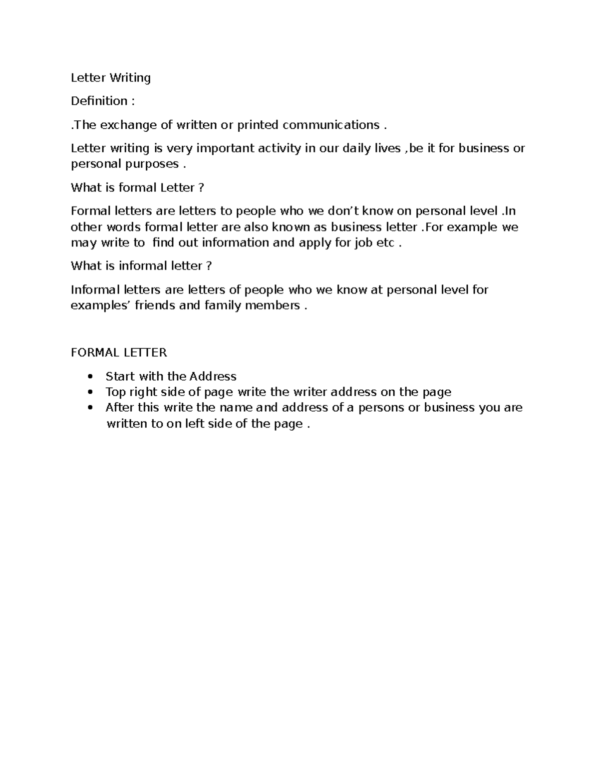 Formal letter - None - Letter Writing Definition : .The exchange of ...