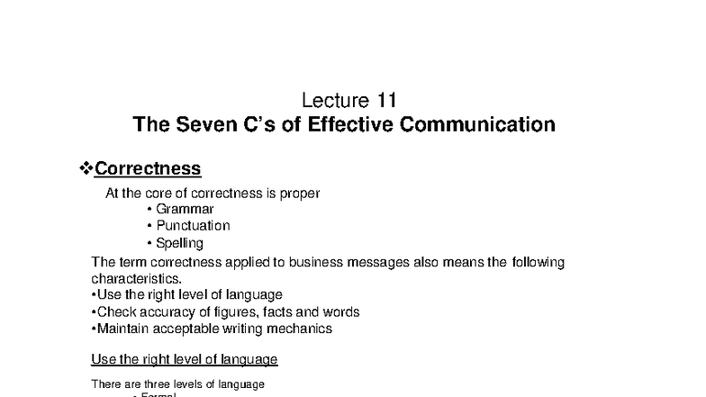Lecture 11: The 7 C's of Effective Communication - Studocu