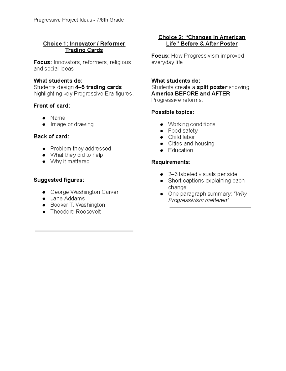 Project Prompts for 7th & 8th American History: Progressive Ideas - Studocu