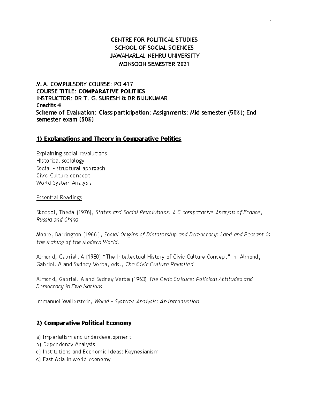 PO 417N - Comparative Politics: Key Concepts & Readings Overview - Studocu