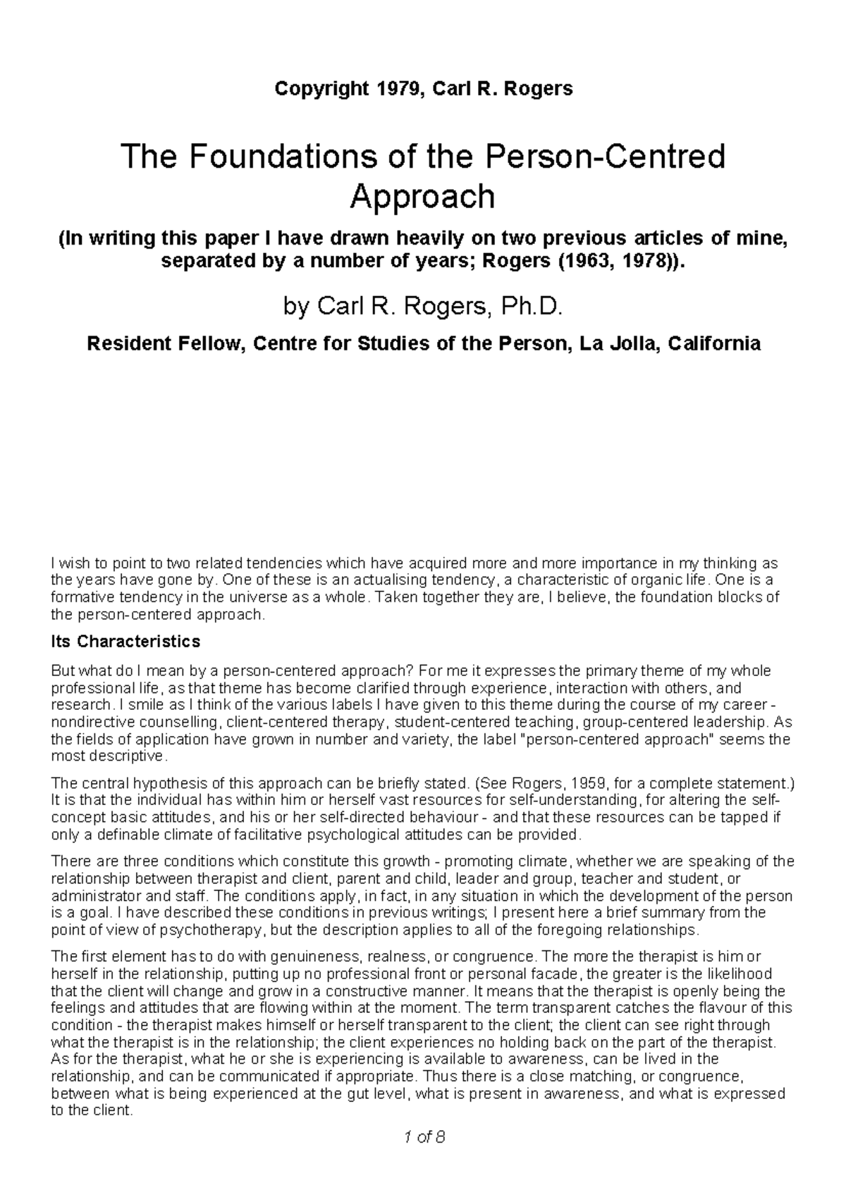 Person-Centered Approach: Foundations and Key Concepts - Studocu