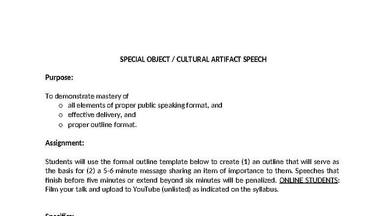 Cultural Artifact Speech Outline Final Assignment Studocu