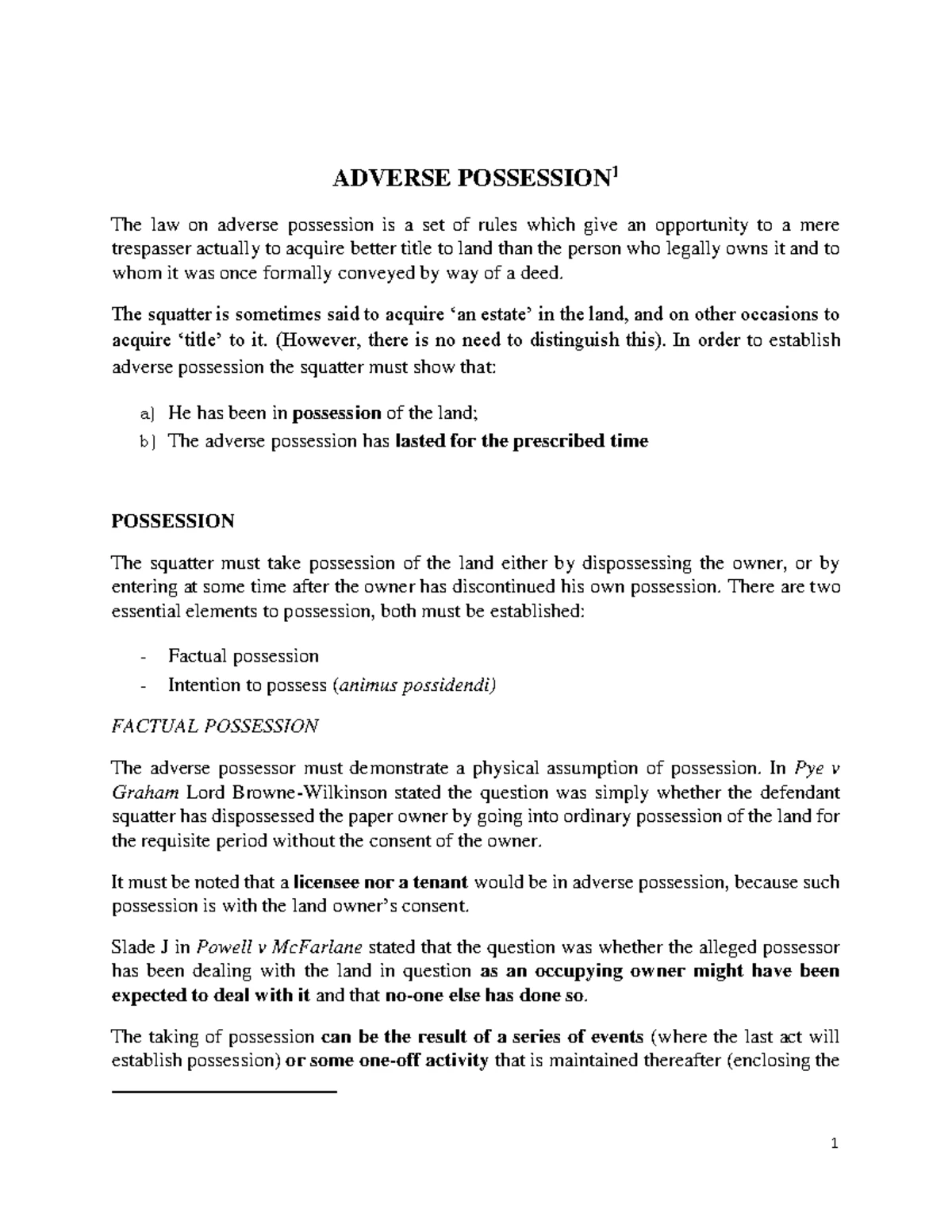 Adverse Possession: Comprehensive Final Notes on Land Law - Studocu