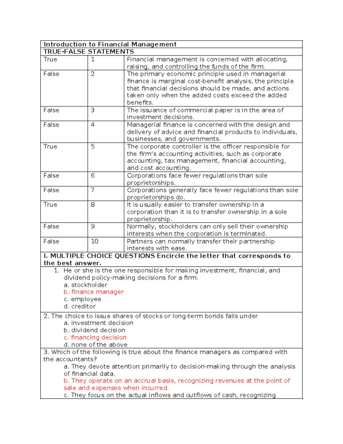 Sample Exercises from Chapters 1-7: Financial Management (Fin Man ...
