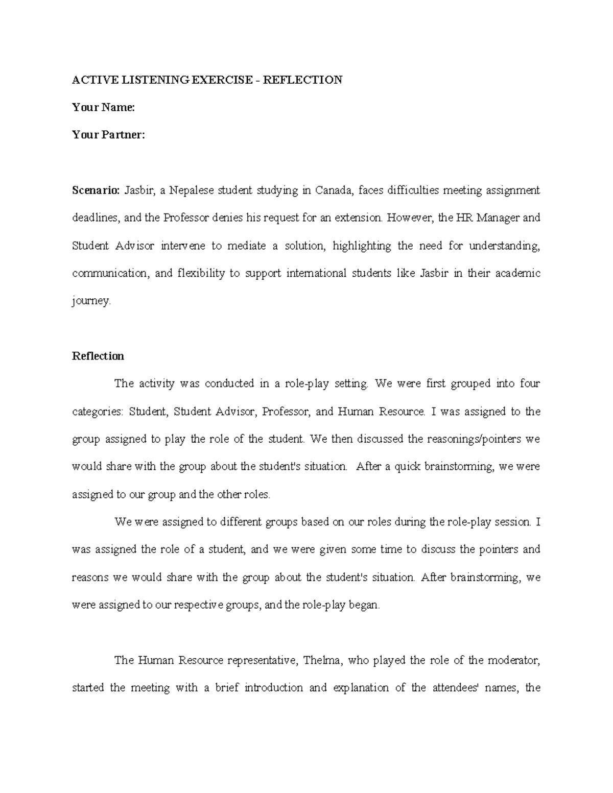 Active Listening - Reflection Assignment in Communication Skills - Studocu