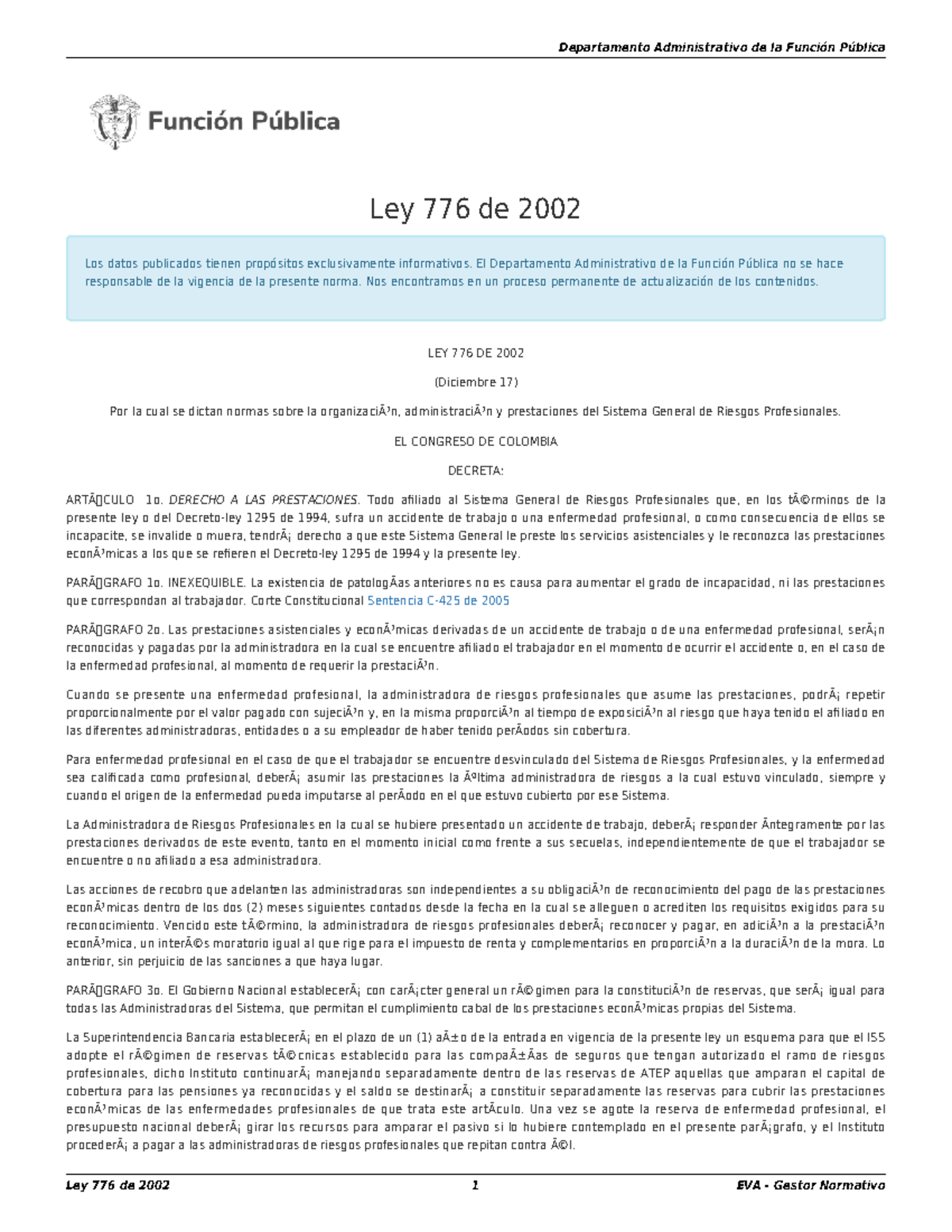 Ley 776 de 2002 - Documento anexo - Ley 776 de 2002 Los datos ...