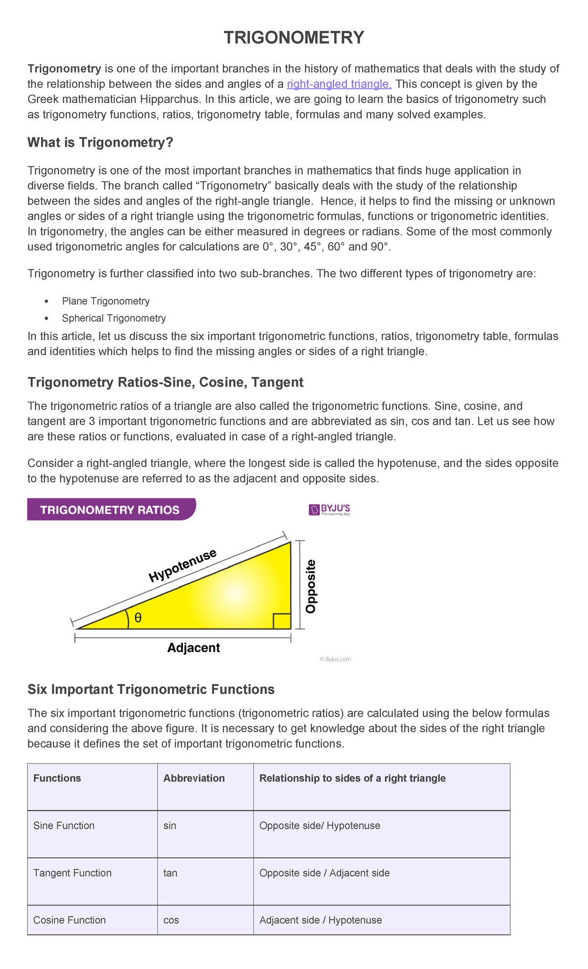 TRIG101 Trigonometry Basics: Functions, Ratios, and Applications - Studocu