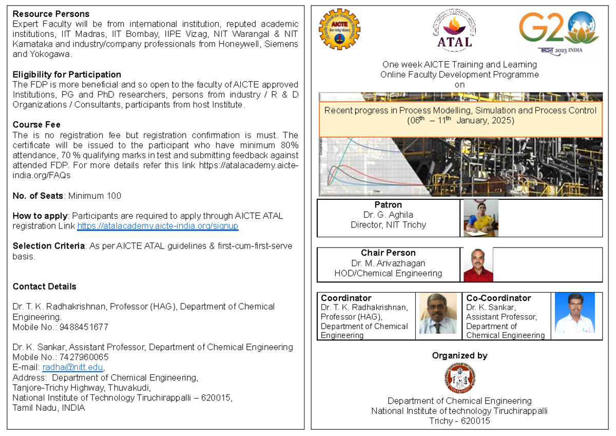 6-Day Online FDP on Process Modelling & Control (Chemical Engg, NIT ...