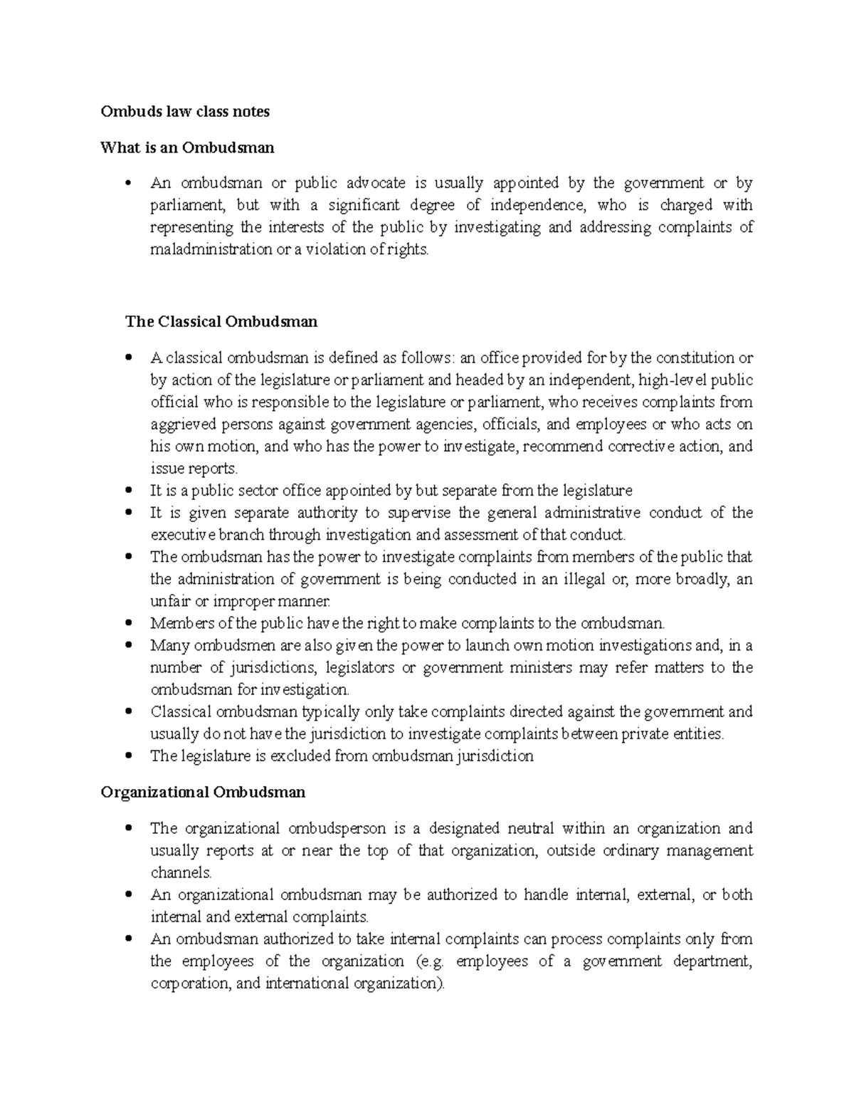 Ombuds Law Class Notes - Understanding ADR and Ombudsman Functions ...