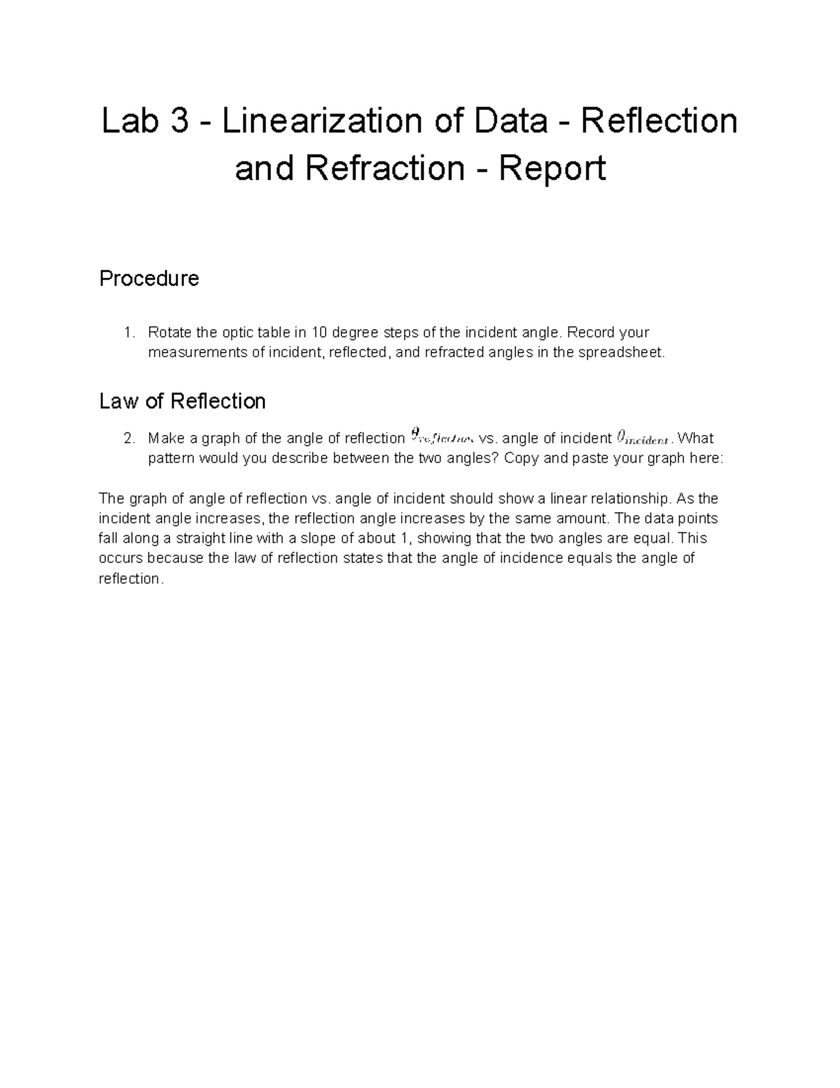 Lab 3 - Reflection & Refraction Data Linearization Report - Studocu