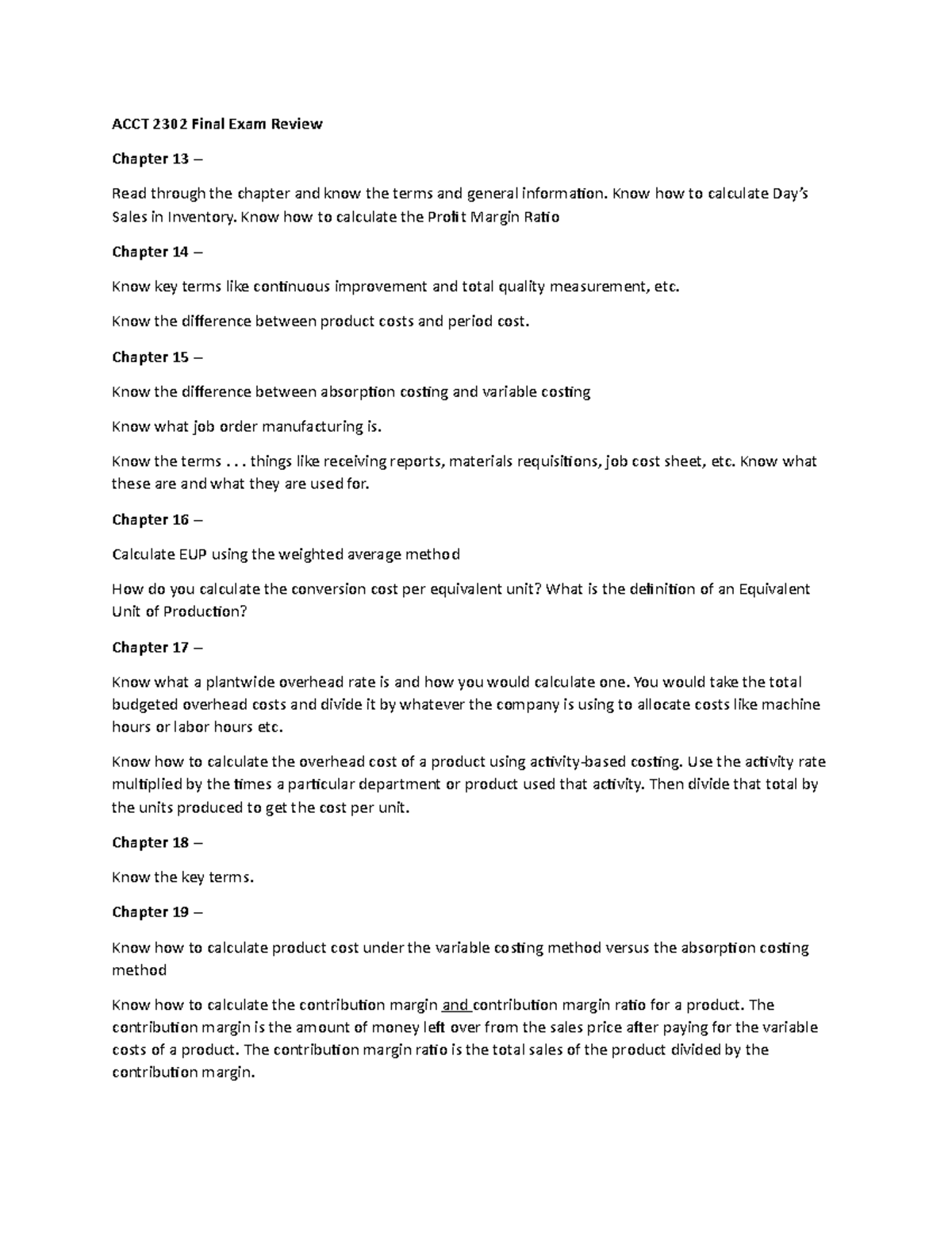 ACCT 2302 Final Exam Comprehensive Review Notes - Studocu