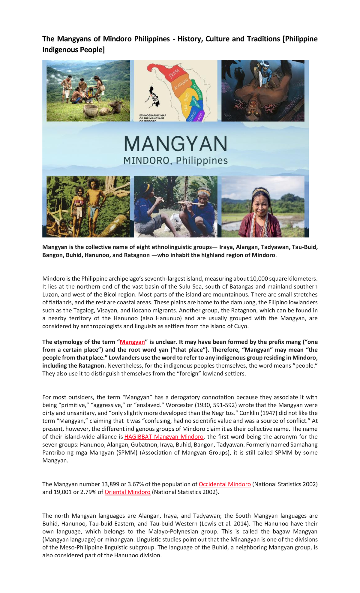 Mangyan Culture Tagalog