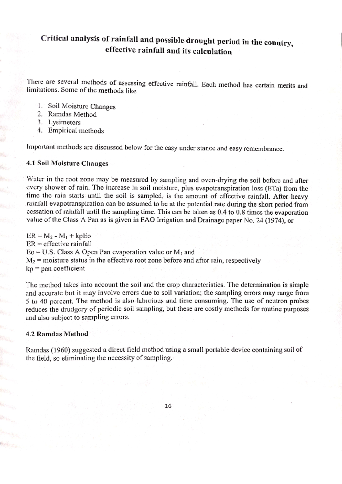 Critical Analysis of Effective Rainfall & Drought Assessment Methods ...
