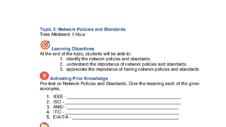 Topic 3: Network Policies & Standards Overview (1 Hour) - Studocu