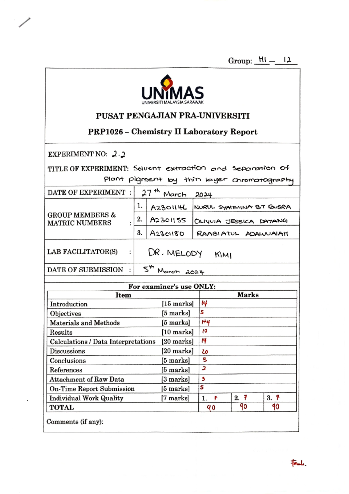 TLC Lab Report: Solvent Extraction & Separation of Plant Pigments ...