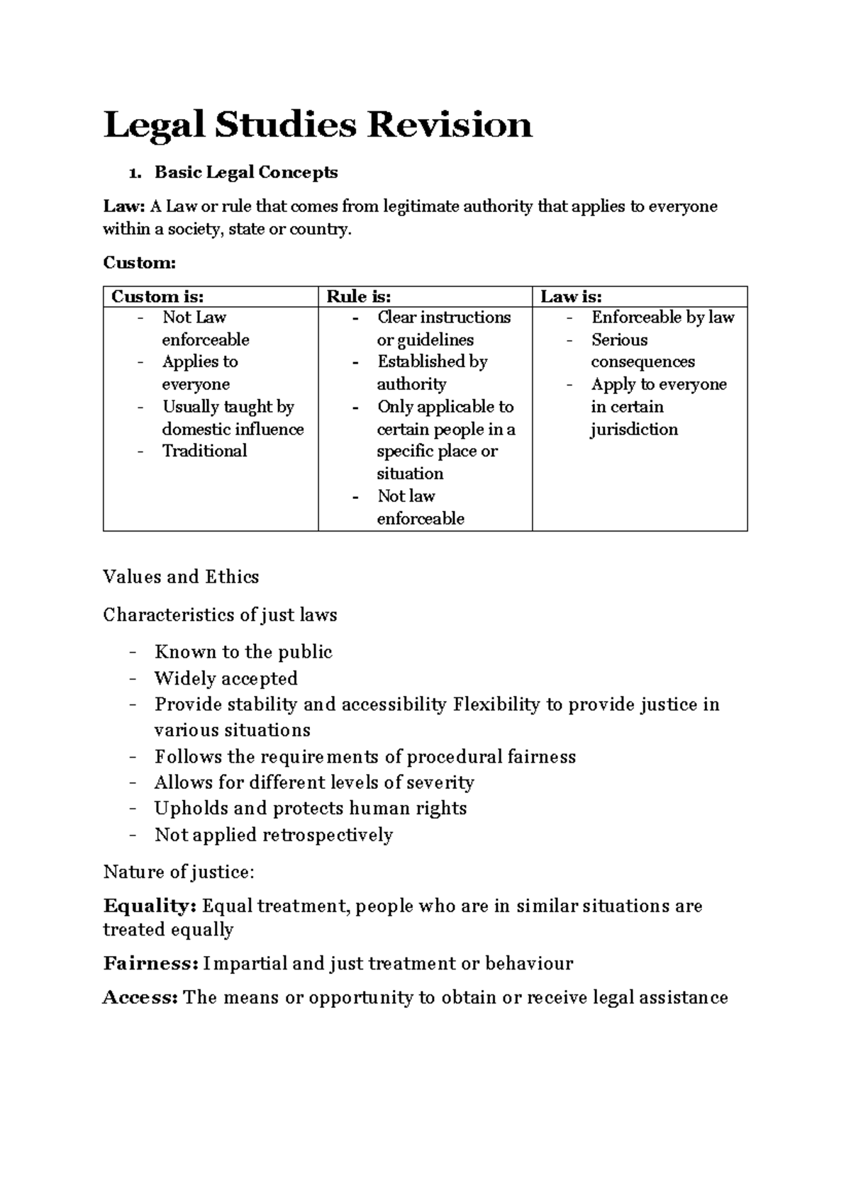 Legal Studies Revision 1: Key Legal Concepts and Justice Principles ...