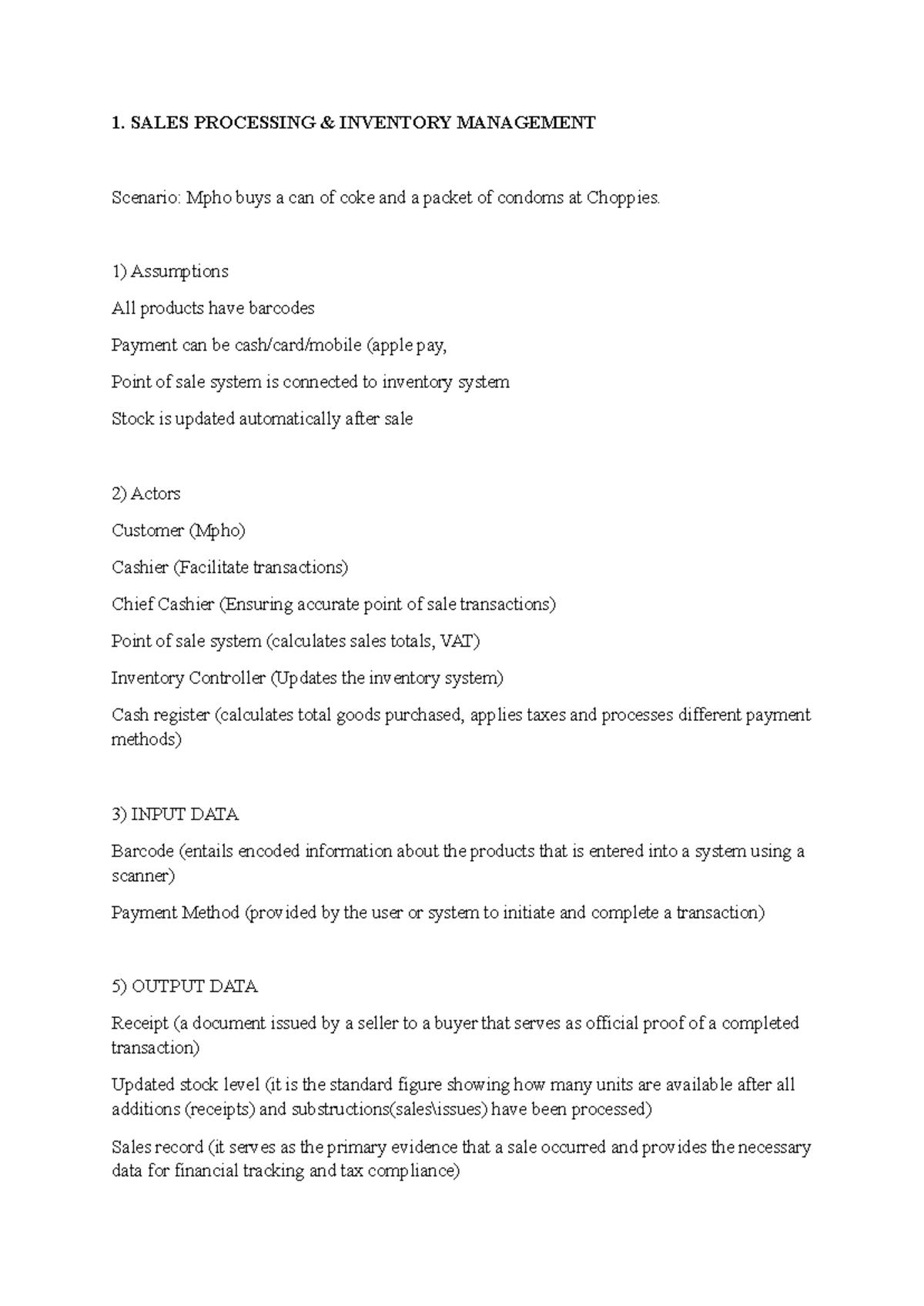 BIS 309 - Sales Processing & Inventory Management Practice Notes - Studocu