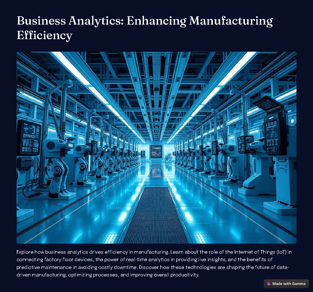 Business Analytics Enhancing Manufacturing Efficiency - Bu i e A alytic ...