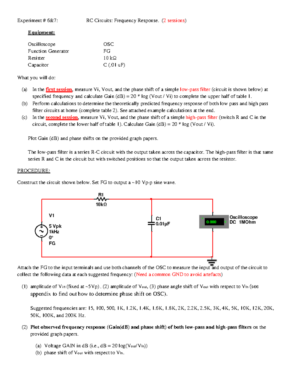 CET3615 Lab 6: RC Circuits Frequency Response Experiment - Studocu