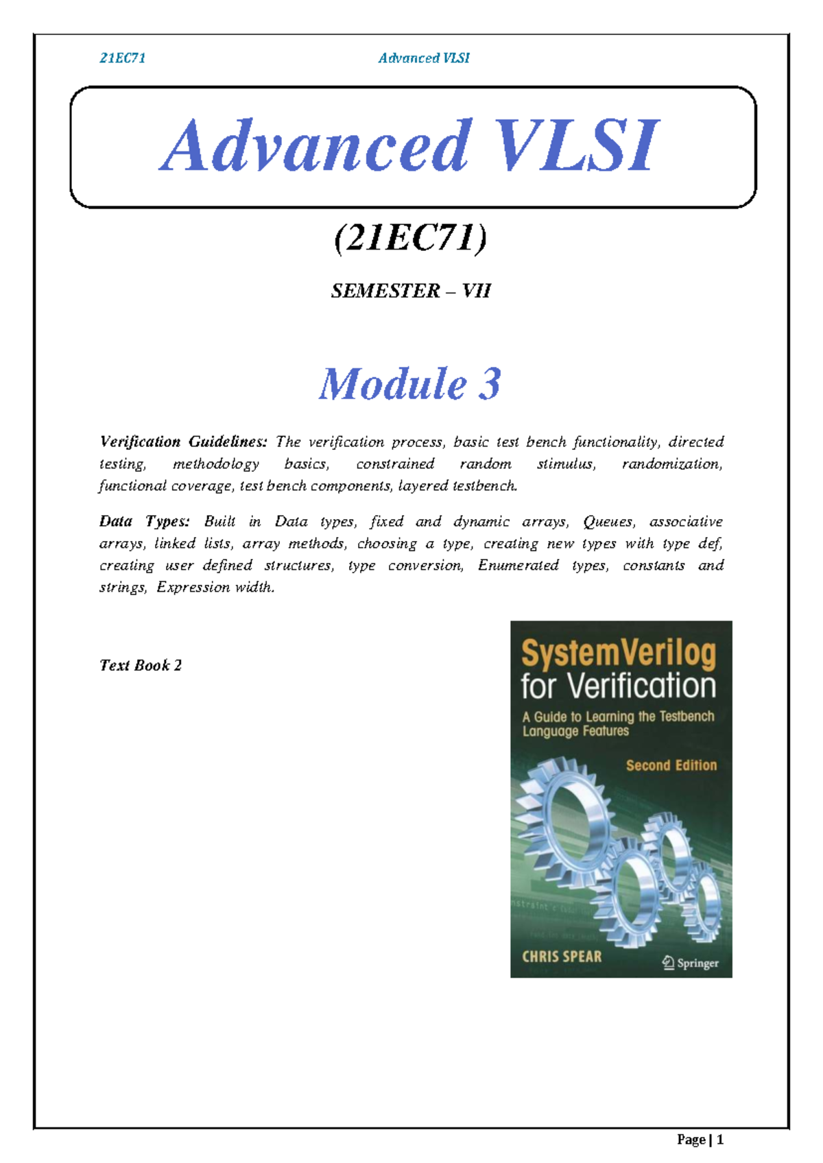 Advanced VLSI (21EC71) Module 3: Verification Guidelines & Data Types ...