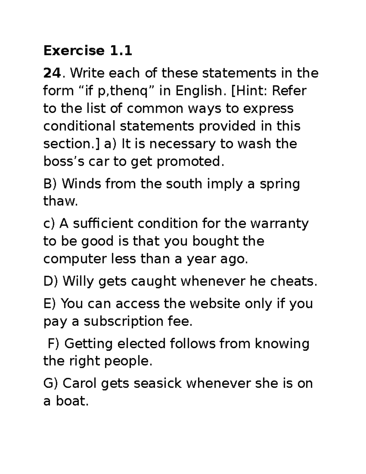 Ds exercise 1 - Conditional statements and truth tables notes - Studocu