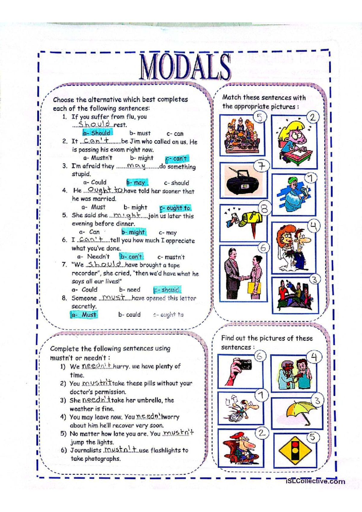 Modals: Completing Sentences and Matching Pictures - Studocu