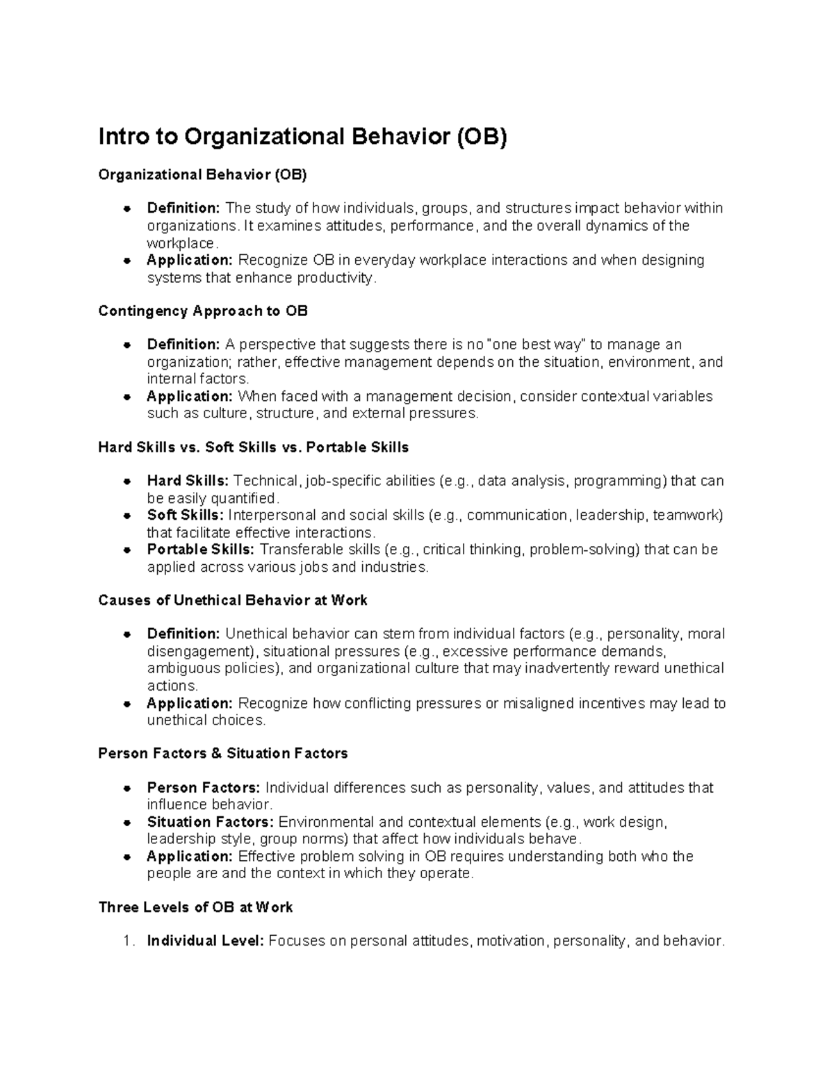 BUAD 304 Midterm Study guide - Intro to Organizational Behavior (OB ...