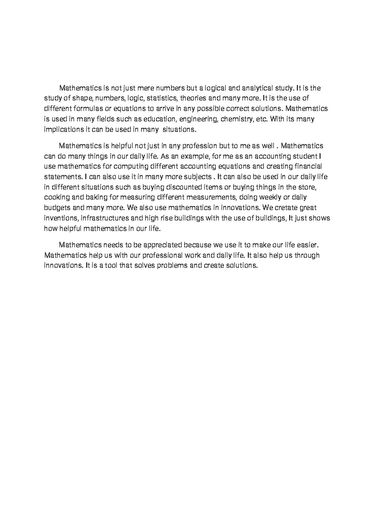 Document (10) - Math: The Importance of Mathematics in Daily Life - Studocu
