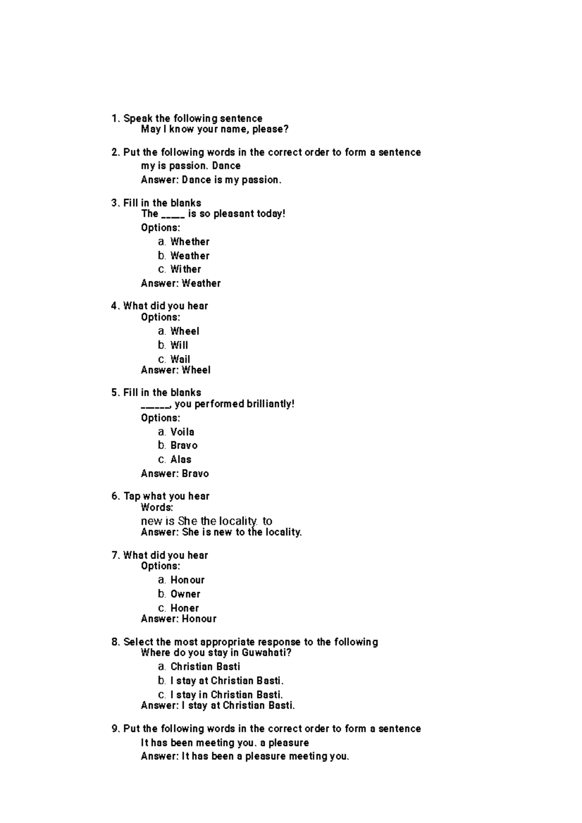 TEST Questions - Language Proficiency Practice - Studocu